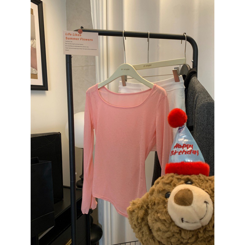 Picture of Pure Desire Hot Girl Sexy Stacked T-shirt Women's Summer Thin Slim-fit Irregular Sun-screen Shirt Beautiful Back suit