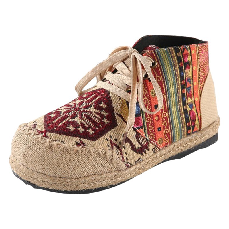 Ethnic Style Casual Linen Bottom Boots Women's 2025 Autumn and Winter New Arrival Embroidered Cloth Shoes Cotton Linen College Style Cloth Shoes for Women