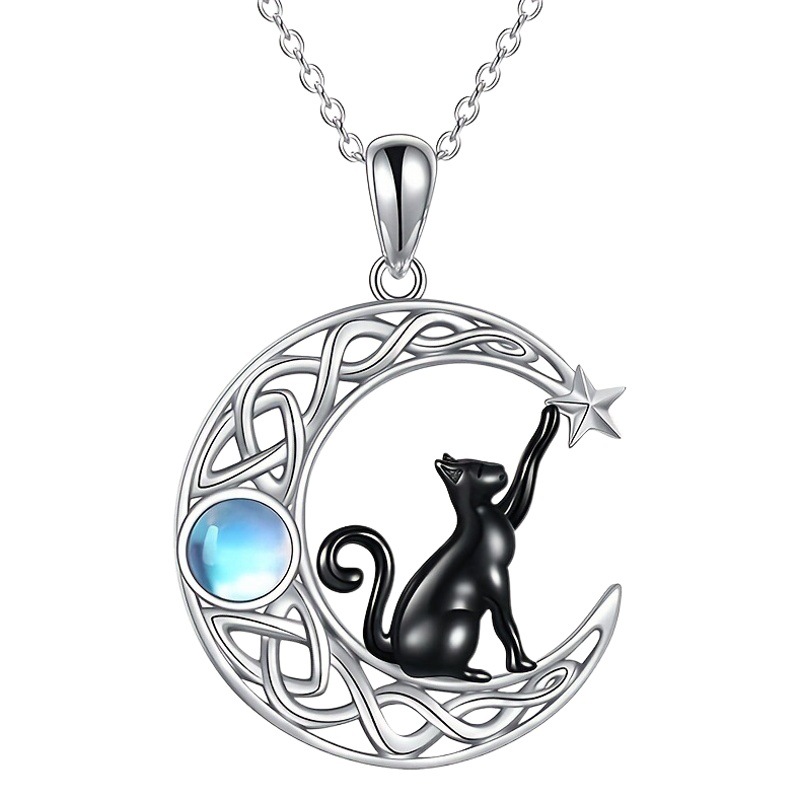 Cross-border new jewelry creative fashion simple Celtic Moon star black cat pendant necklace for women