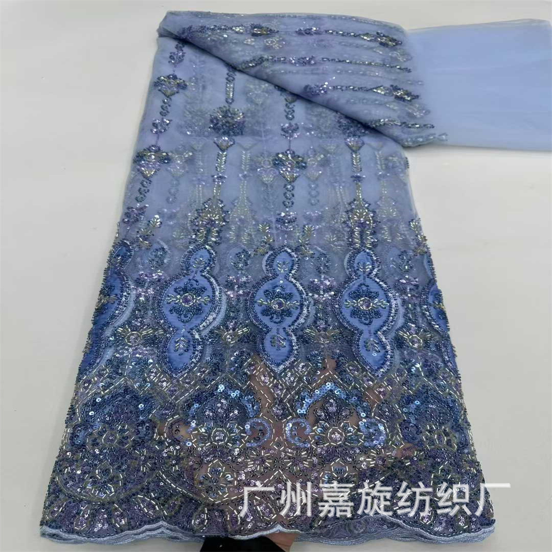 New Middle Eastern line small flower embroidery with beaded tube sequins mesh fabric wedding dress Xinjiang dress skirt fabric LACE