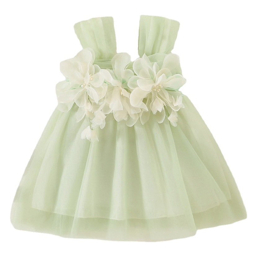 Summer gauze skirt 2023 new children's clothing beautiful petal fairy solid color sling Korean style girl princess dress