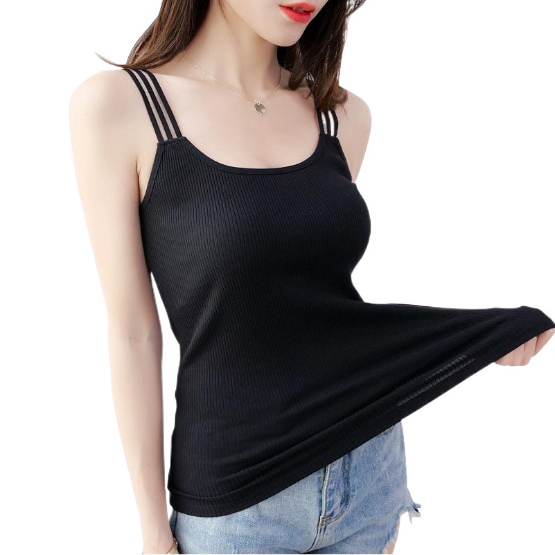 Real shot spring and summer new elastic knitted camisole women's slim-fit backless thin shoulder strap small Vest Women's wholesale