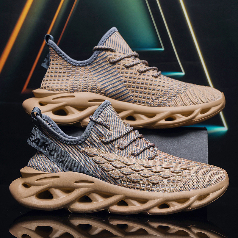Cross-Border Hot-Selling Large Size Fish Scale Fly-Knit Sports Shoes Summer Thick-Soled Trendy Men's Shoes High-Quality Cold-Stick Coconut Shoes for Men