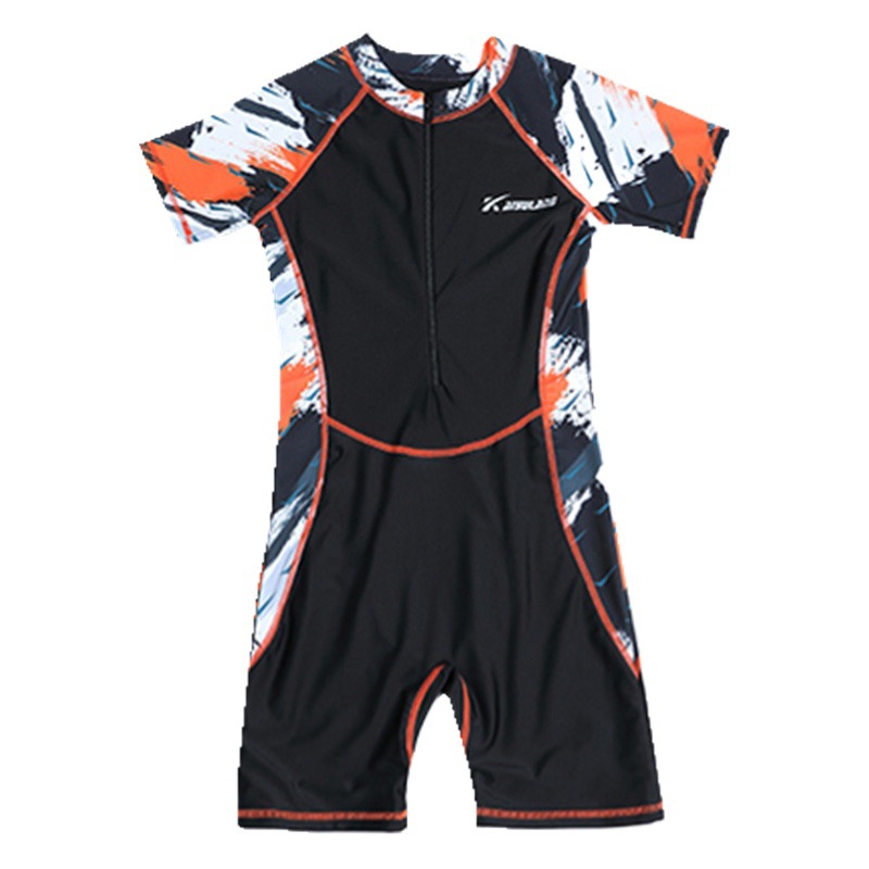 Wholesale boys' anti-embarrassment children's swimsuit short sleeve one-piece boxer anti-DDoS swimsuit swimsuit diving suit