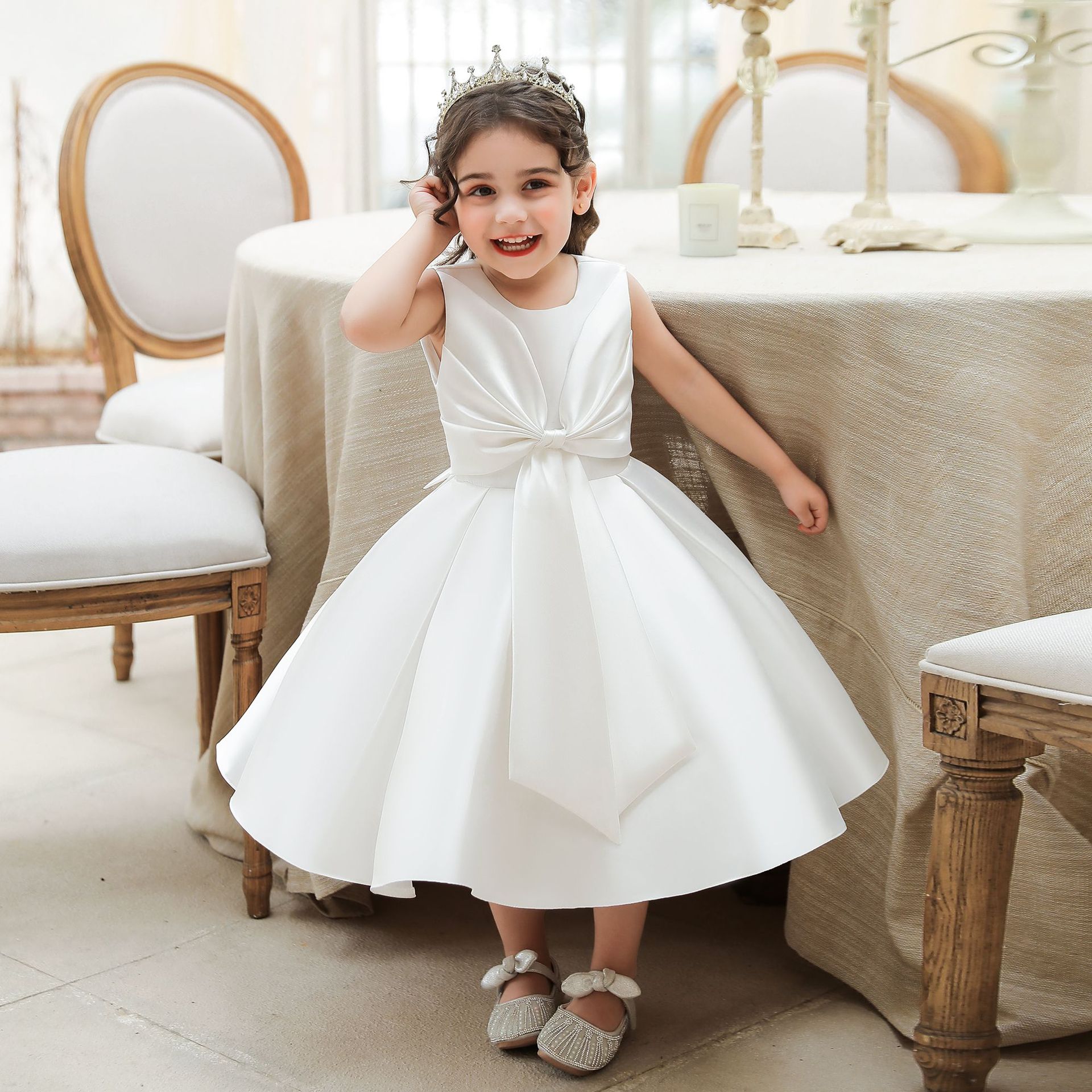 2024 Children's Princess Dress New Big Bow Baby One Year Old Dress Baby Dress Girls Birthday Dress
