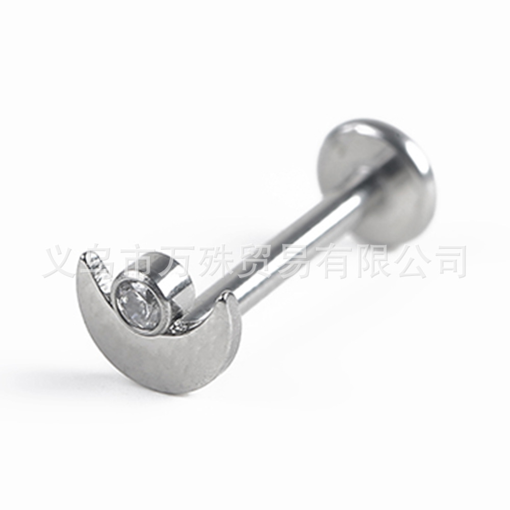 Picture of G23 titanium steel internal thread polishing moon lightning nail nail tongue nail lip nail ear bone nail piercing jewelry