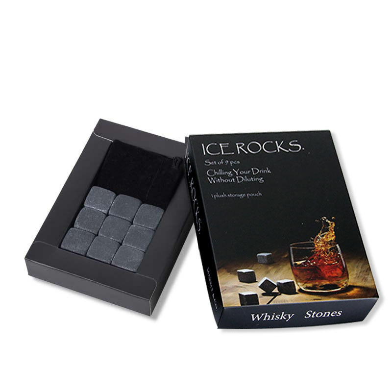 Picture of Marble Ice Wine Stone Color Box with Cloth Bag Whiskey Stones Cooling Stones Quick-Freezing Ice Cubes Stone Set Ice Wine Gadget