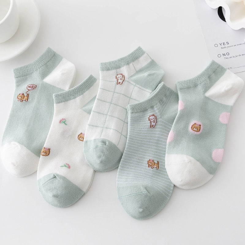 Women's Socks ins Trendy Internet Popular Naughty Cat Socks Summer Thin Low Breathable Shallow Mouth Couple's Sports Short Boat Socks
