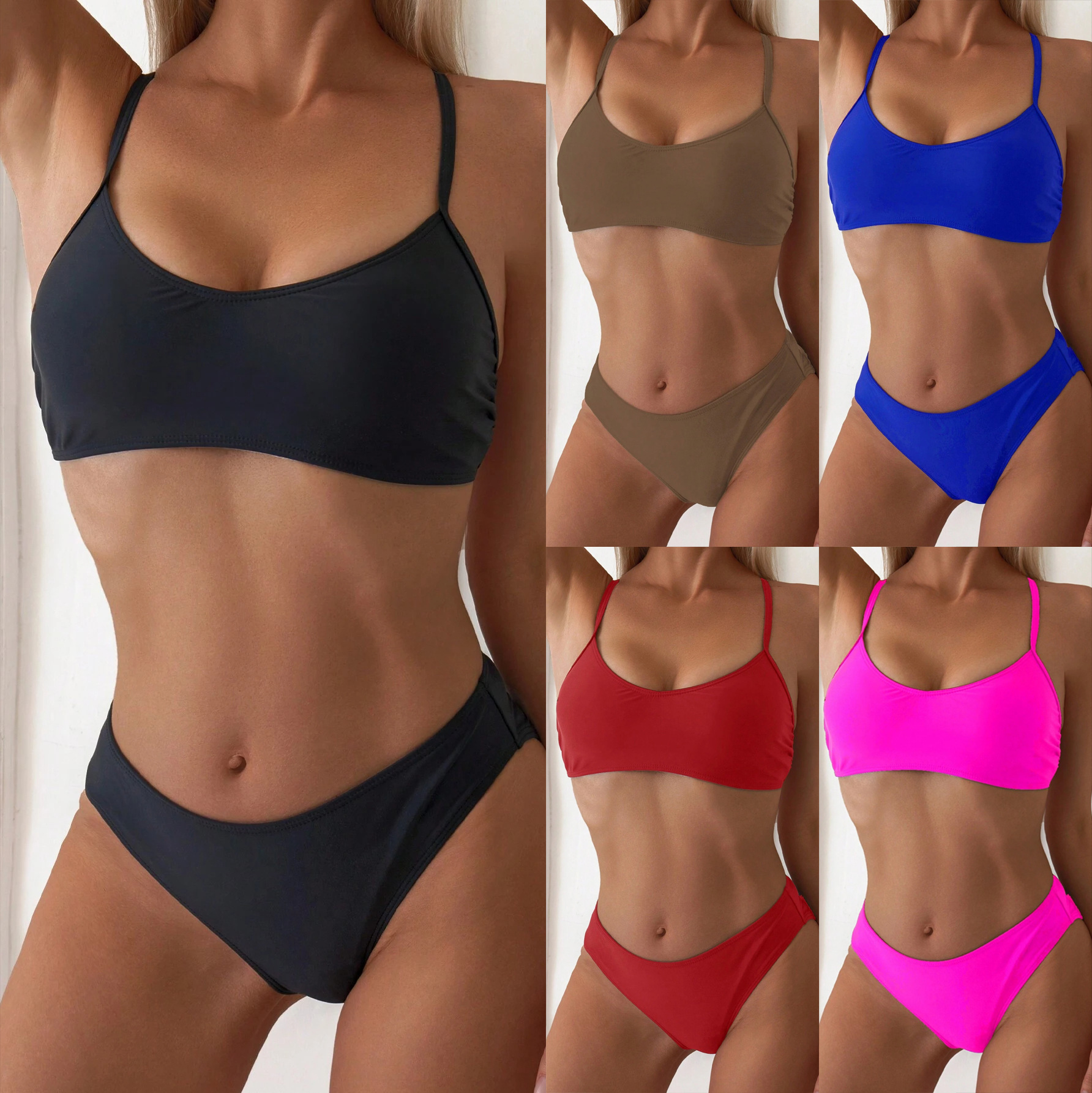 2025 new AliExpress European and American solid color sexy bikini swimsuit ladies high-end bikini spa swimsuit