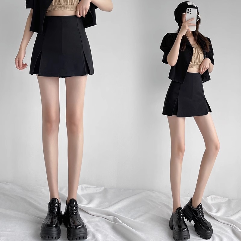 Summer Irregular Split Skirt Design Sense Niche Korean-style All-match Slim-fit Leather Hip Skirt Black Skirt for Women