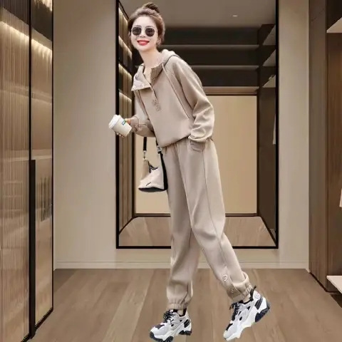 Sports Suit for Women 2025 Spring & Fall New Style Ins Style Loose Sweatshirt Winter Fat mm Spring & Fall Two-Piece Set