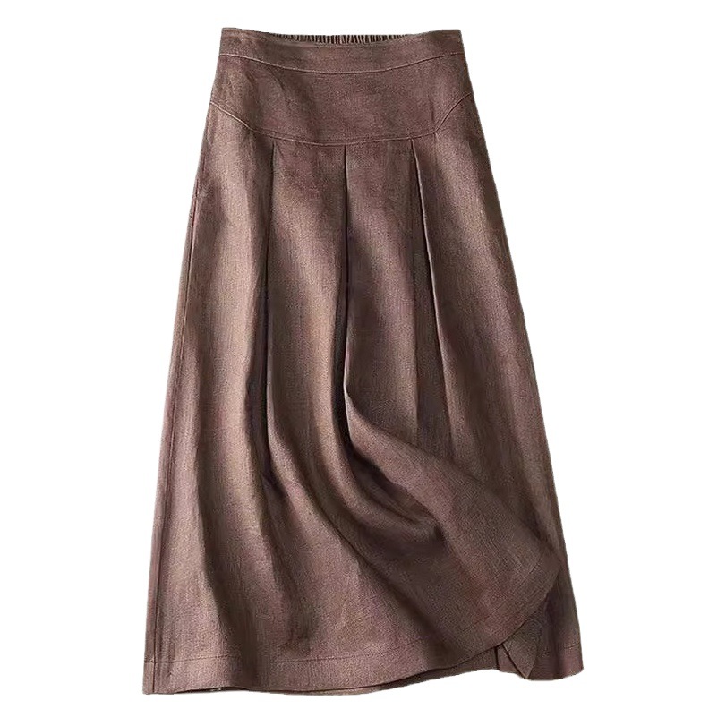 Cotton and linen thin drop skirt 2024 new artistic retro simple loose A- line skirt slimming midi skirt for women