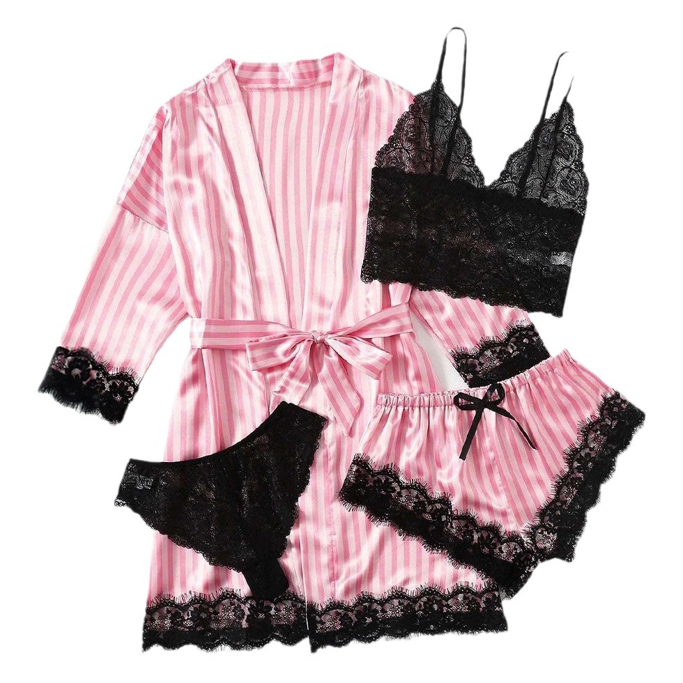 Sexy Cross-border Foreign Trade Women's Pajamas Four-piece Set plus size Nightgown Sling suit Outer Wear Home Clothes