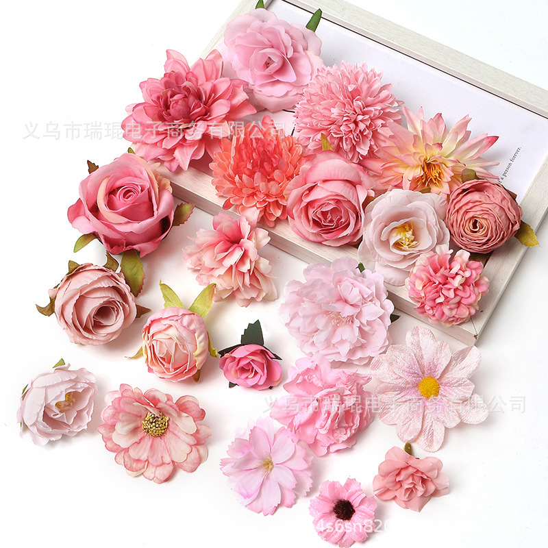Picture of Pink simulation flower wedding shooting props handmade DIY hair accessories decoration Amazon flower box material