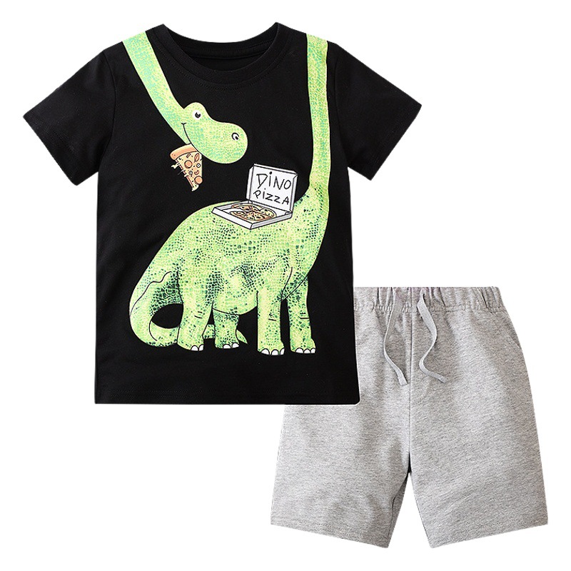 European and American Summer Boys' Short-Sleeved T-Shirt Suit Pants New Kidsren's Summer Clothing Kidsren's Clothing Two-Piece Set Kidsren's Clothing