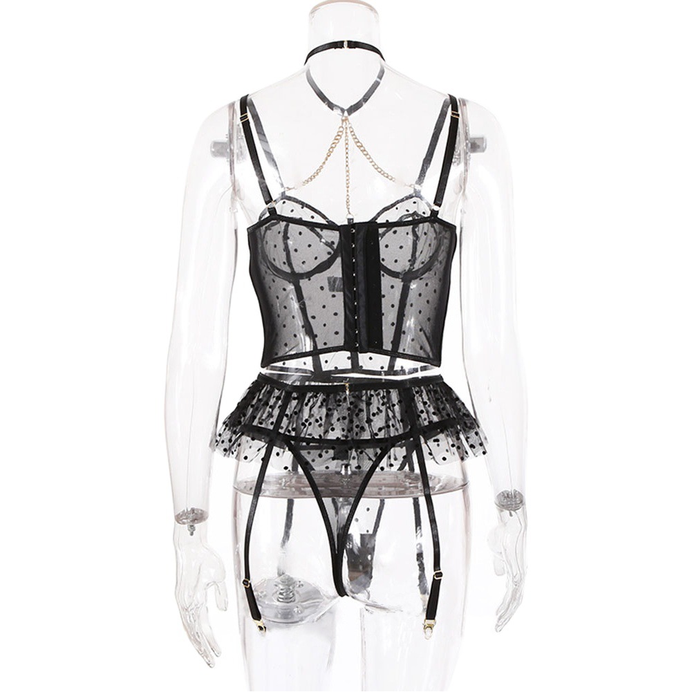 Cross-border supply European and American Foreign trade sexy lingerie sexy women's black lace pettiskirt suit factory in stock wholesale