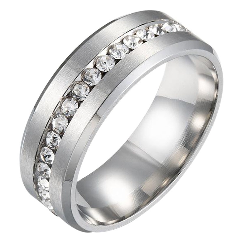 Amazon Explosions 8mm Wide Single Row Full Diamond Zircon Ring Electroplated Black Stainless Steel Ring Cross-border Jewelry