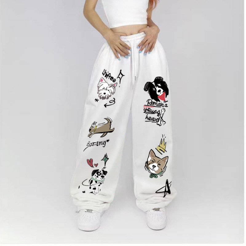 Trendy Brand Puppy Casual Sweatpants Women's Loose Spring and Autumn High Waist Dopamine Pants Straight American Style Wide Leg Pants