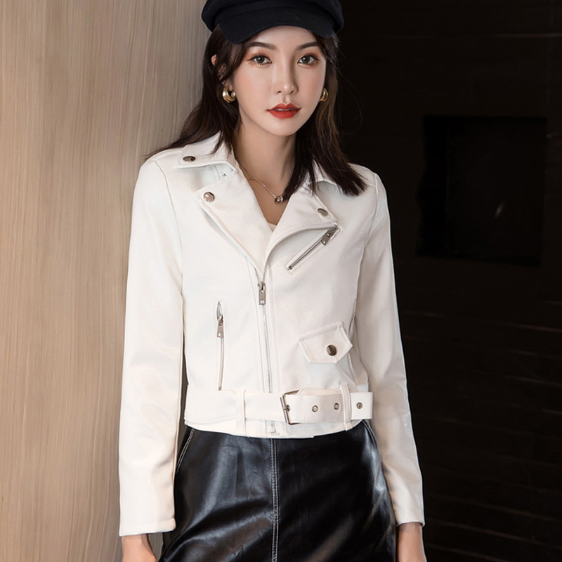 Cross-border Autumn and Winter Short Leather Coat Women's Suit Collar Motorcycle Korean Style Slim-fit Fashion Stylish Girl's Leather Jacket