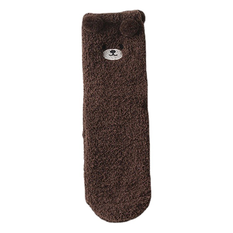 Coral velvet socks wholesale lint embroidery Bear socks home floor socks women thick cute furry tube