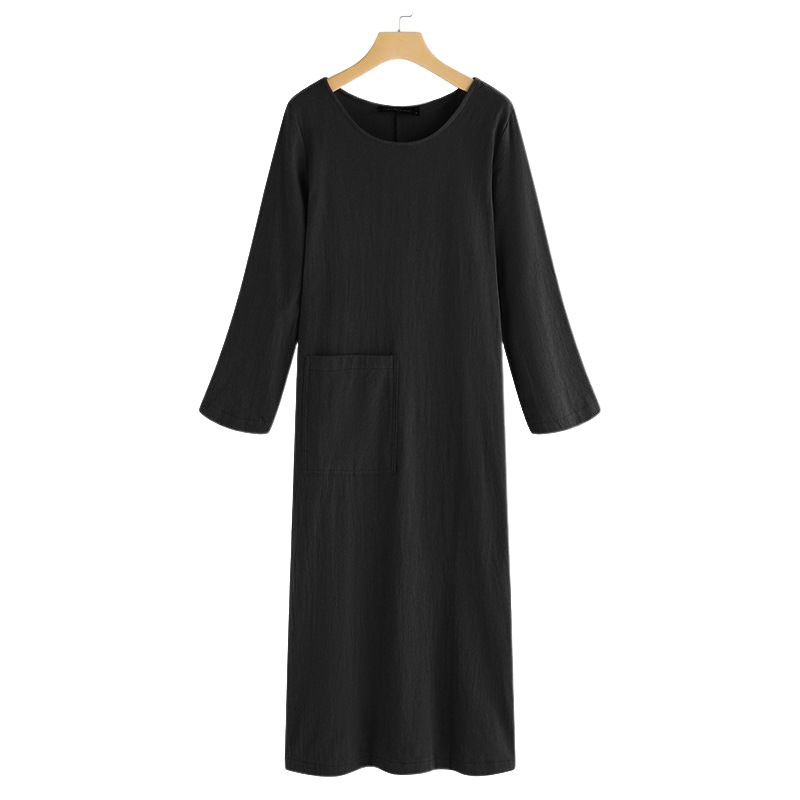 Picture of Cross-border Spring and Autumn Cotton and Linen dress Mid-length Artistic Retro Long-sleeved Japanese Mori Women's plus size Dress Trend