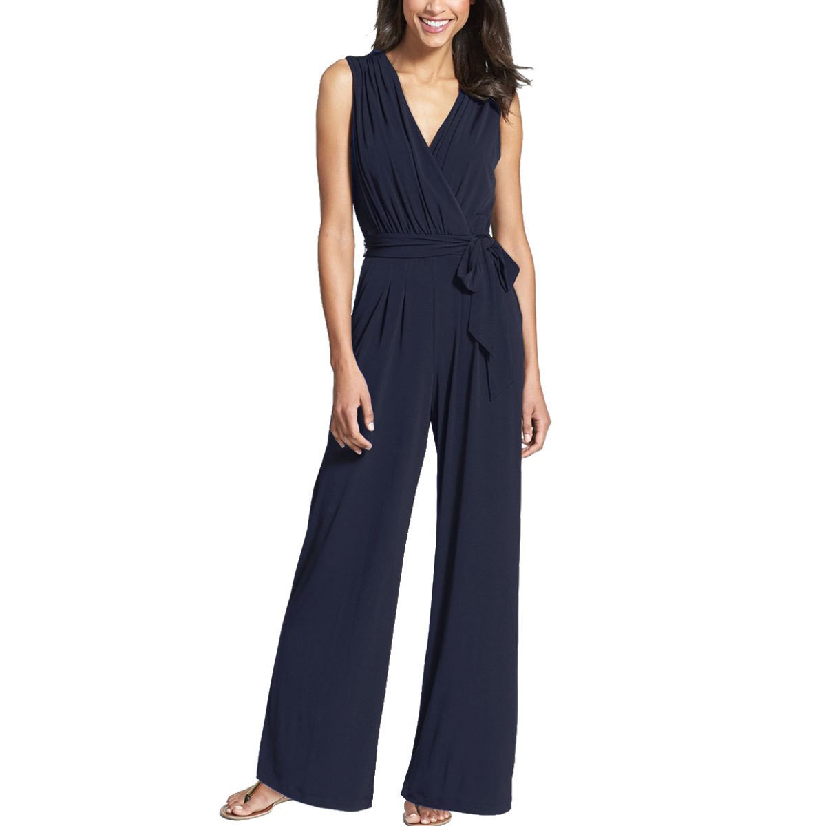 Picture of 2025 Cross-Border European and American Women's Pants Amazon Wide-Leg Jumpsuit Sleeveless V Neck Jumpsuit