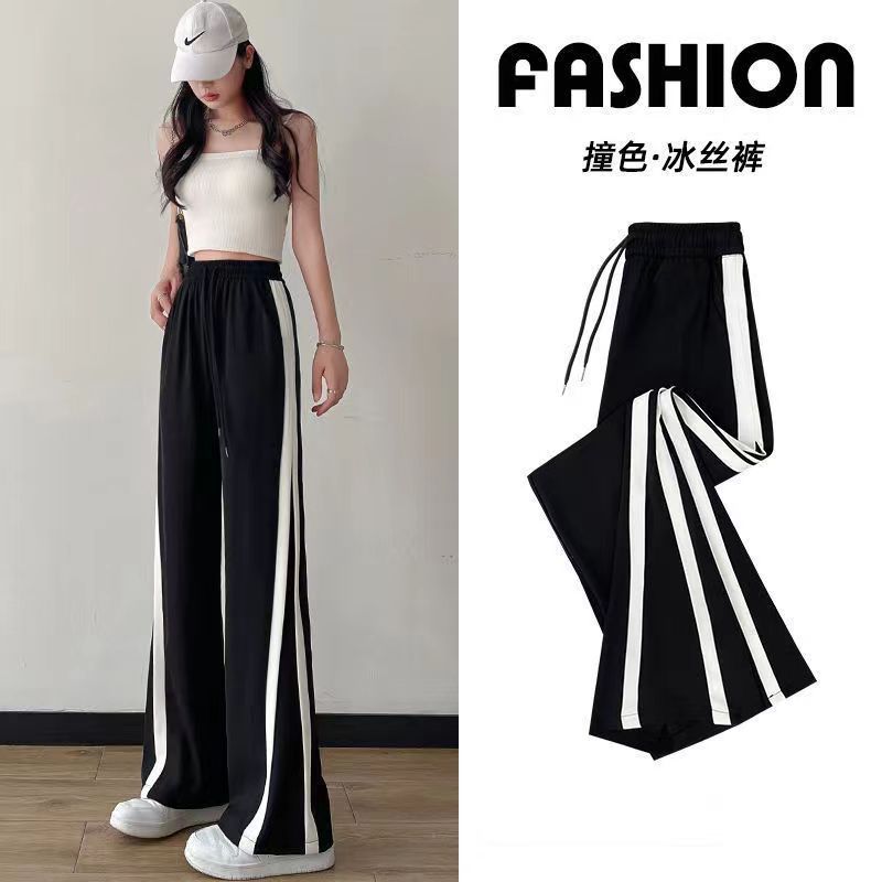 Split straight pants for women Spring/Summer New chubby girl plus size black wide-leg pants ins trendy all-matching loose casual pants
