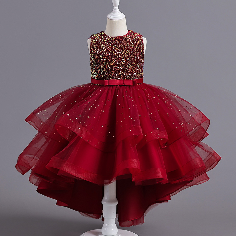 Picture of Girls Princess Dress Sleeveless Tail Dress Flower Girl Wedding Dress Tutu Skirt Kidsren Catwalk Piano Performance Evening Dress