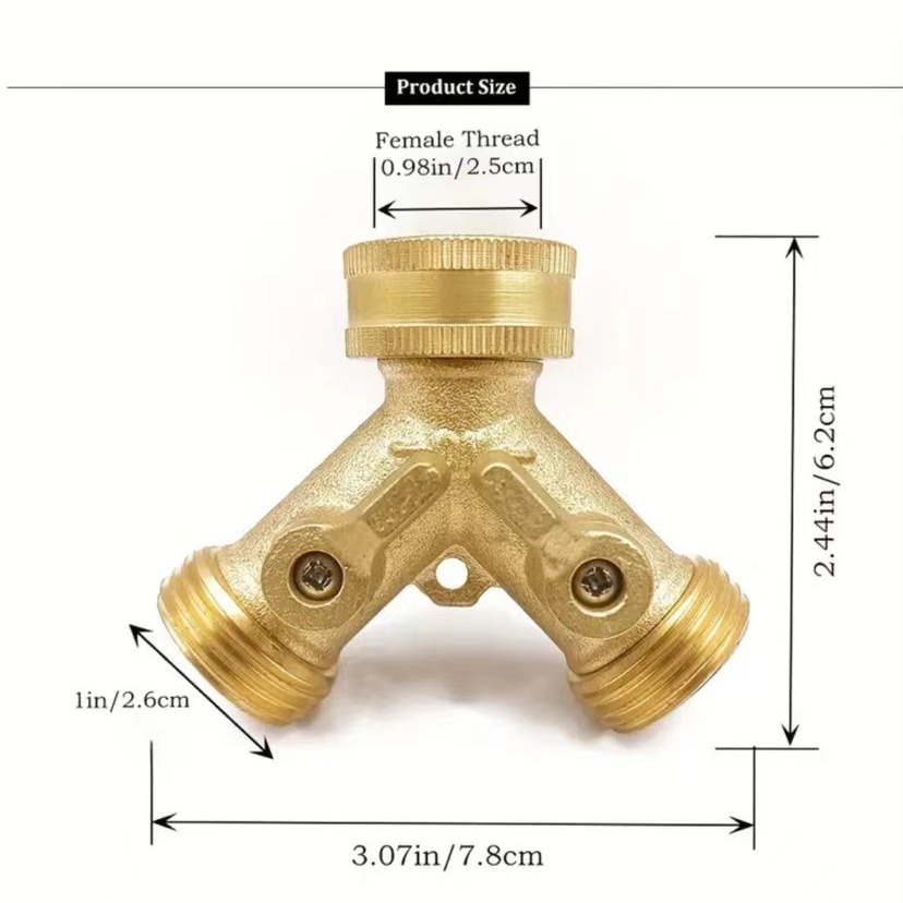 Picture of Garden Copper Connector 3/4 All-Copper Diverter 6-Point Faucet One-To-Two Connector Y-Shaped Garden Hose Diverter