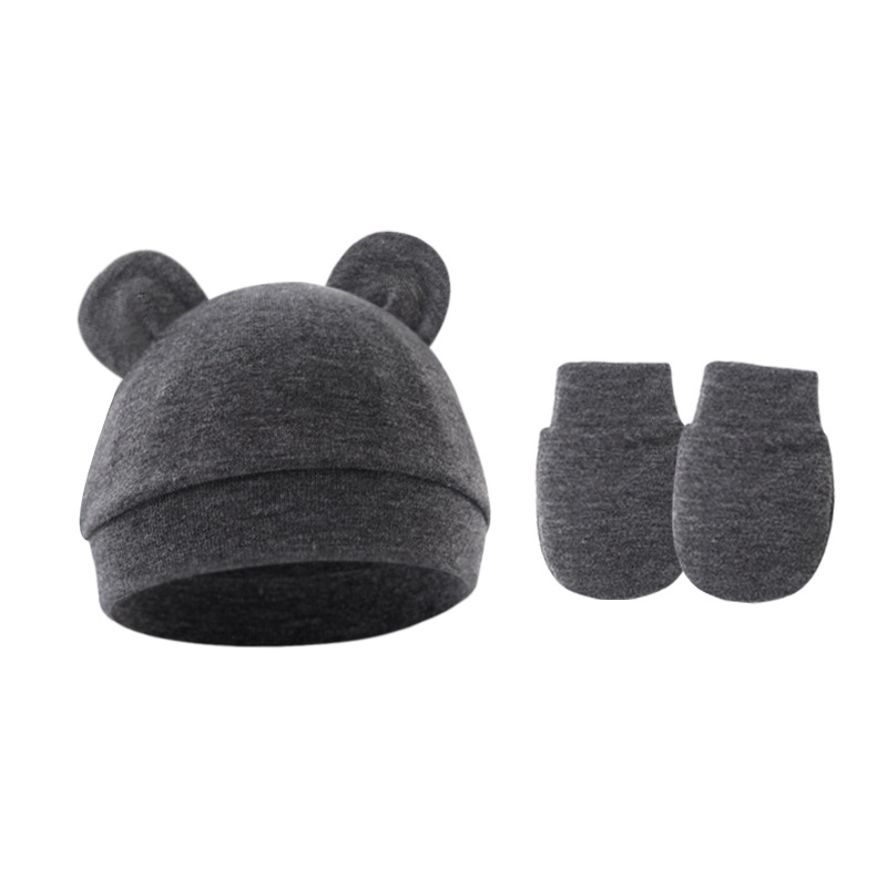 Picture of 2022 Foreign Trade Baby Fetal Hat Baby Pullover Cap Single Layer Bear Ear Hat Anti-scratch Gloves 2 Pieces Set
