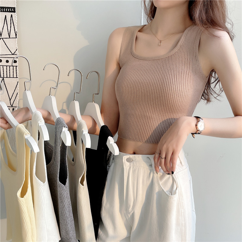 2024 Spring and Summer Korean Style New Style High Waist Slim Fit Versatile Suspender Short Sleeveless Knitted Vest for Women