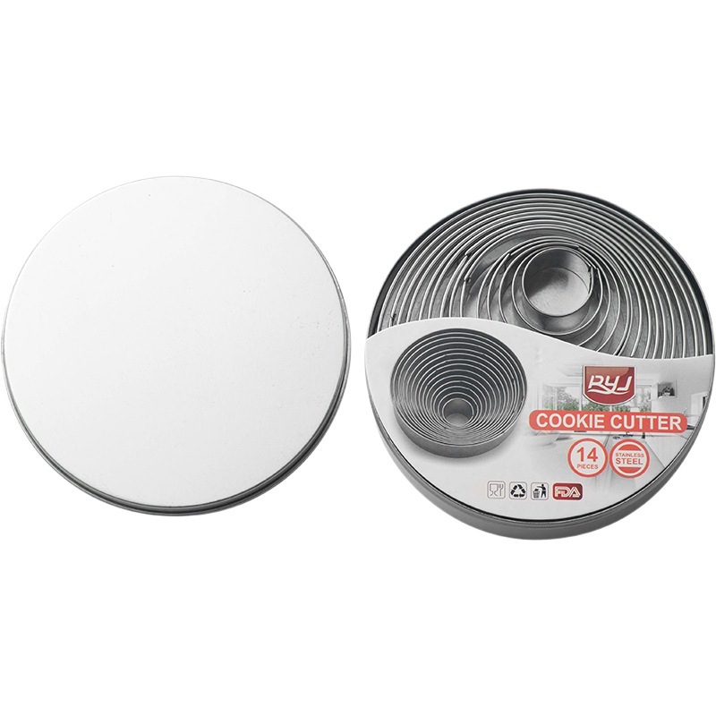 Stainless Steel Round Baking Mousse Ring 14-Piece Cake Mold Set 14-Piece Stainless Steel Cookie Mold