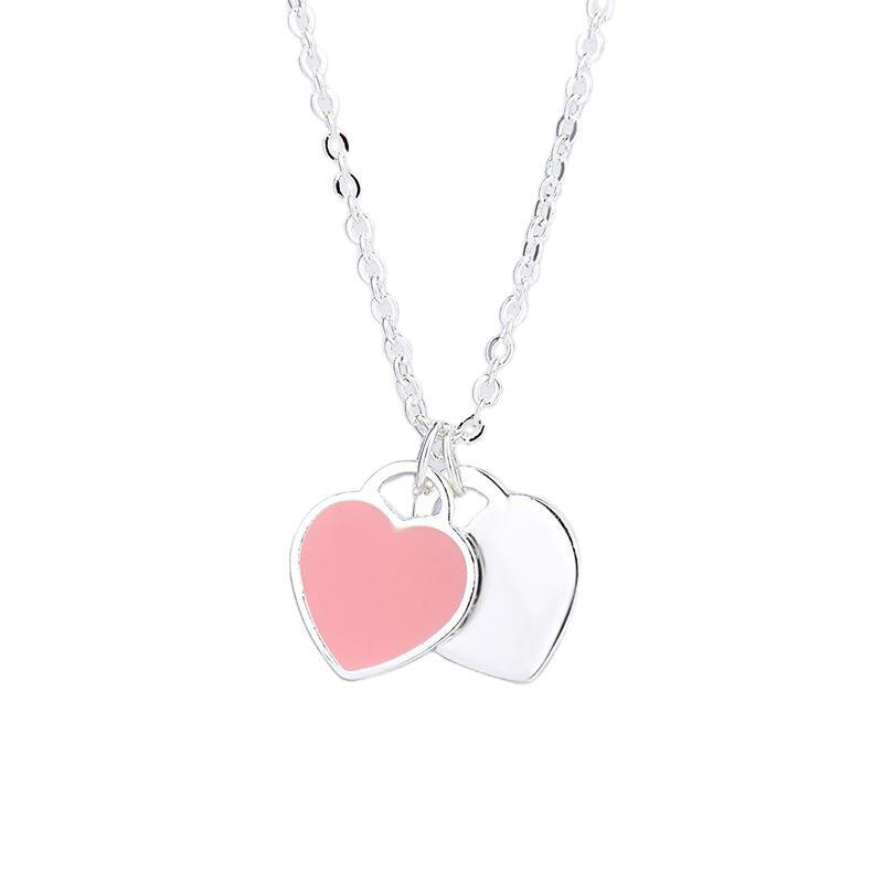 Picture of Qiaolanxuan Simple Heart Oil Dripping Enamel Red Blue Pink Three-Color Heart-Shaped t Home Necklace Clavicle Chain Women's Jewelry