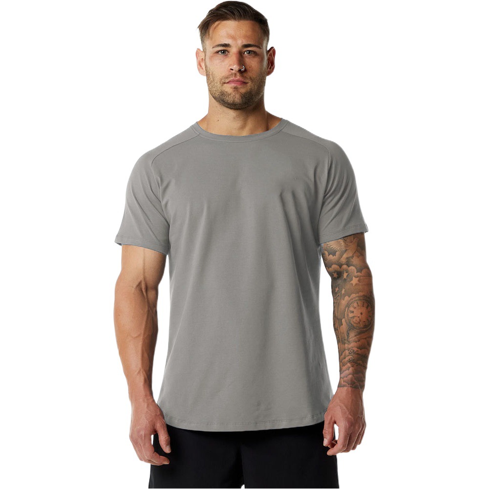 Picture of Summer European and American plus size sports fitness short sleeve men's cotton round neck solid color casual workout blank black T-shirt