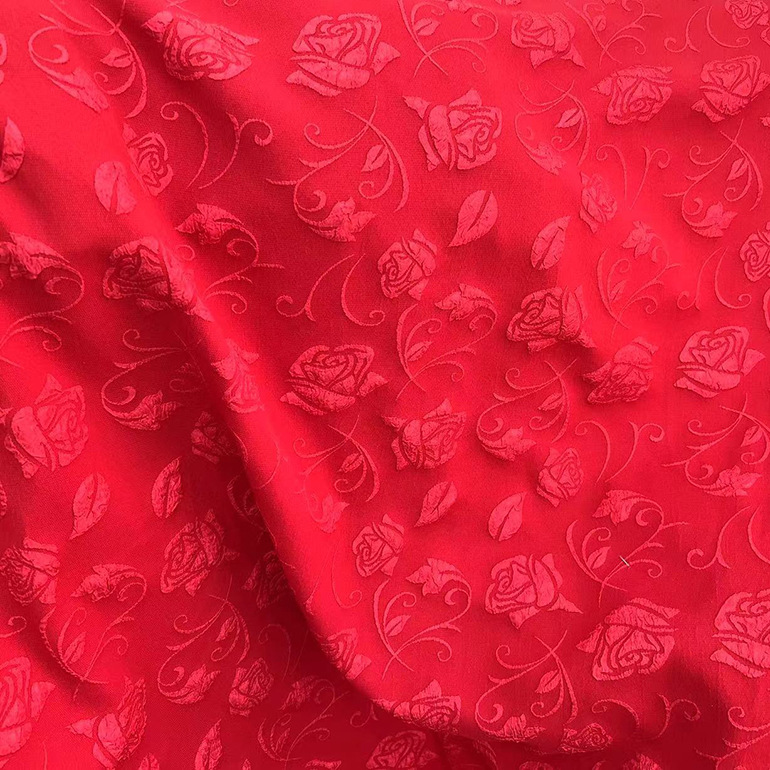 Red Roses Three-dimensional Embossed Bubble Jacquard Fabric Bump Tutu Skirt Cloth Bag Children's Wear Jacket Jacquard Cloth