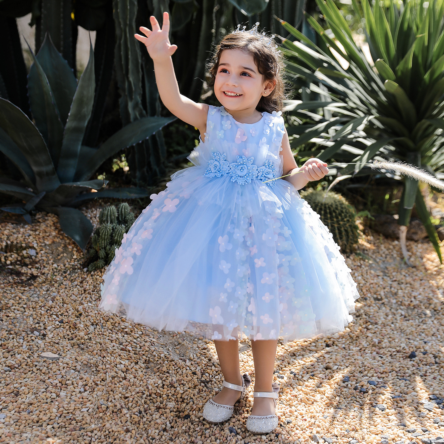 Princess Dress Girls Spring and Summer Dress Wedding Dress Kidsren Flower Girl Host Birthday Piano Performance Dress Birthday Party
