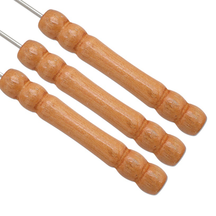 Barbecue Skewer Combination Set Anti-Scalding Gourd Wooden Handle Barbecue Skewer Stainless Steel Round Skewer Round Needle Outdoor Barbecue Tools