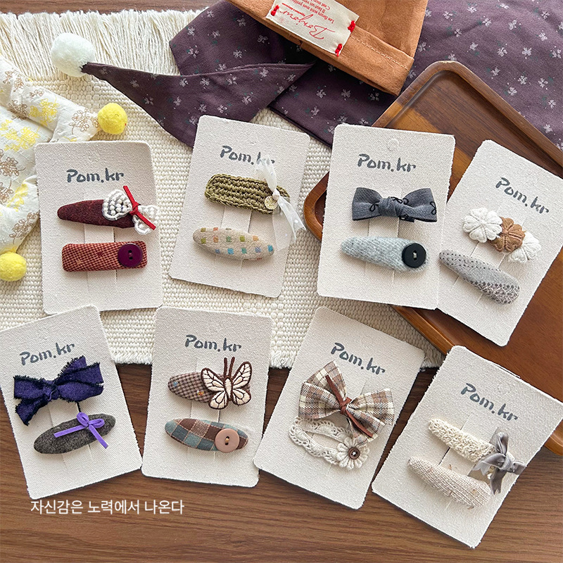 New Korean Style Fabric Plaid Bow Lace Button Hairpin Sweet Children's All-match Hairpin Side Clip Hair Accessories