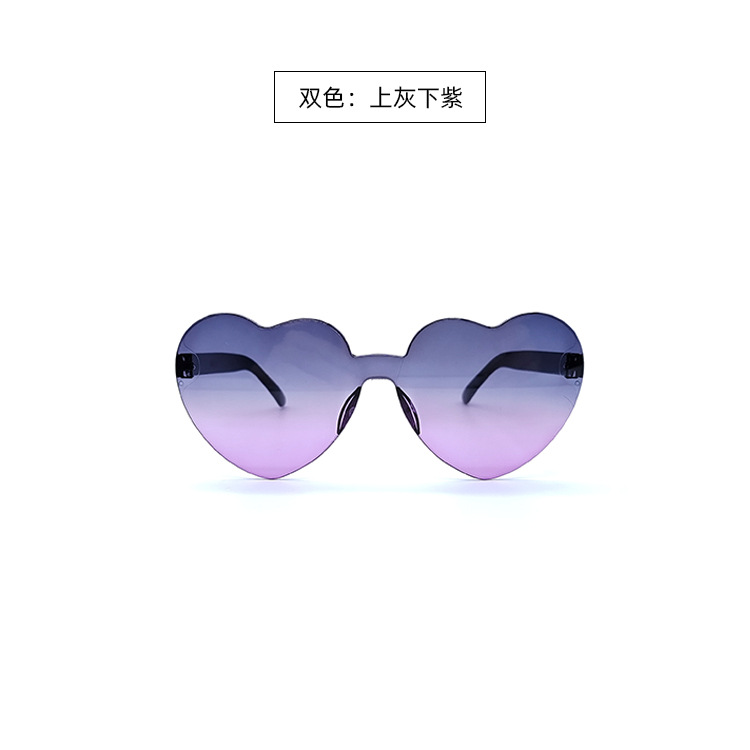 Picture of New love sunglasses jelly color frameless heart-shaped conjoined glasses dazzling color heart sunglasses