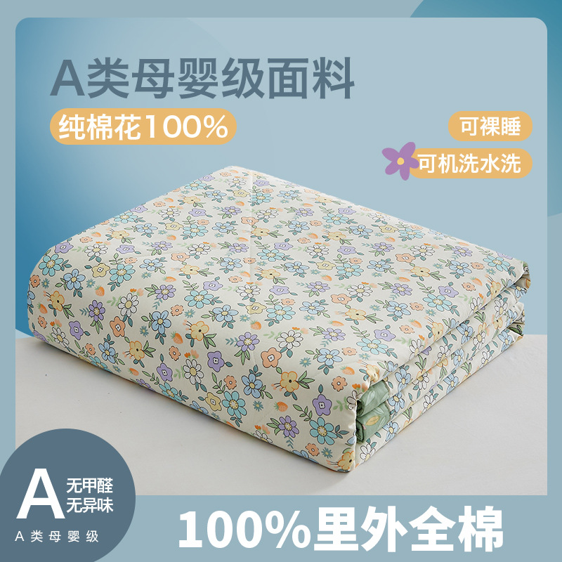 Picture of Machine washable Class A Mother and Child Pure Cotton Summer Cool Quilt Cotton Air-conditioning Quilt Children's Pure Cotton Summer Quilt Cartoon Thin Quilt Core 1