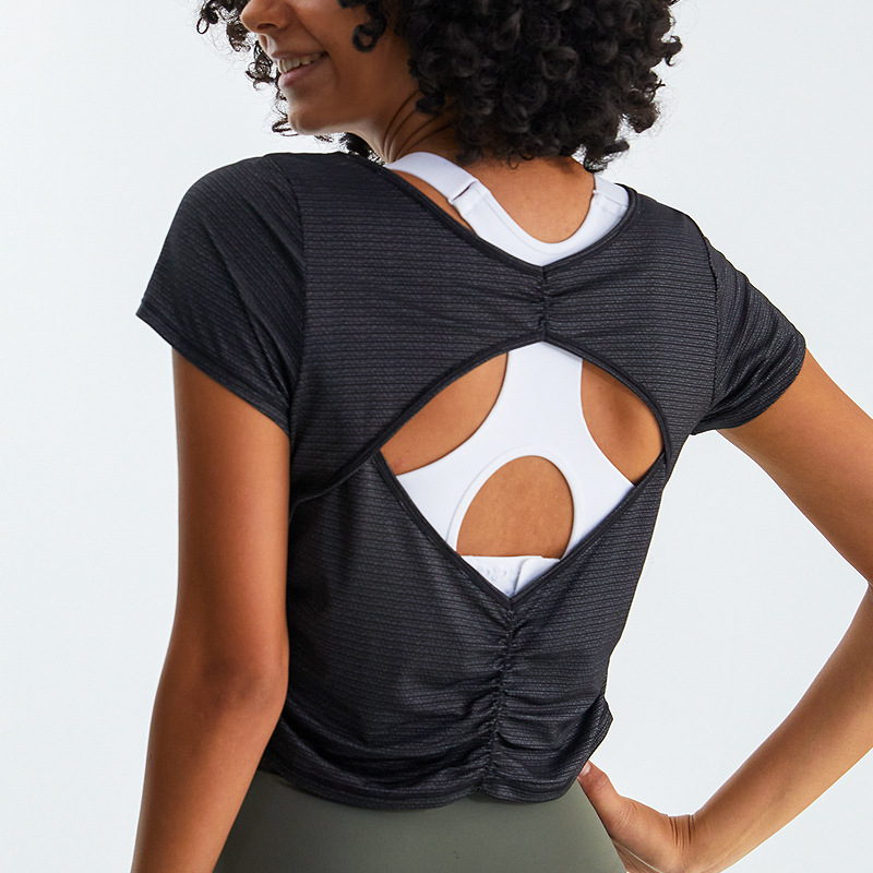 Picture of Cool Yoga Wear Short-Sleeved Women's Quick-Drying Breathable Beautiful Back T-Shirt Running Training Fitness Top Casual Sports Cover-Up