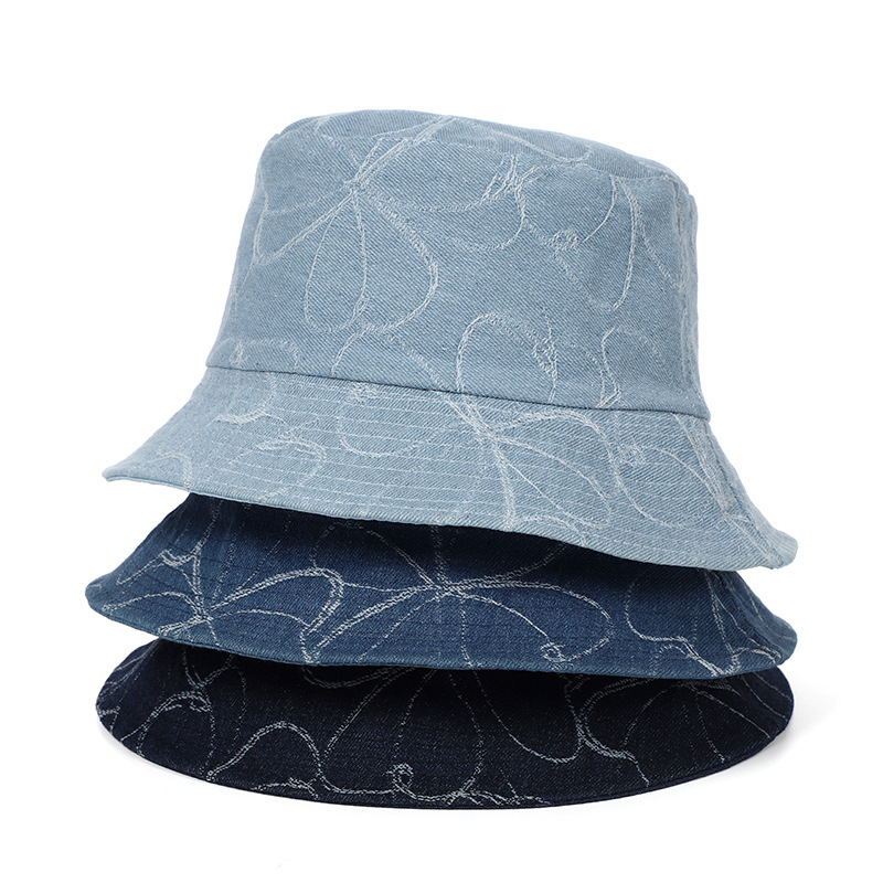 Reversible Spring and Summer Sun Hat for Women with Denim Flowers, Retro Style, Literary and Versatile, Travel Sun Protection Basin Hat, Trendy Brand