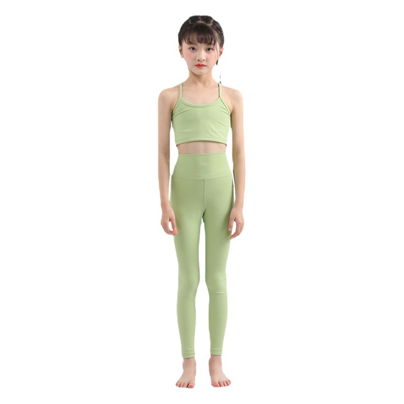 Cross-border High-end Nylon Naked Yoga Clothing for Children suit Beauty Back Sling Quick-drying Dance Training Sports Fitness Clothing