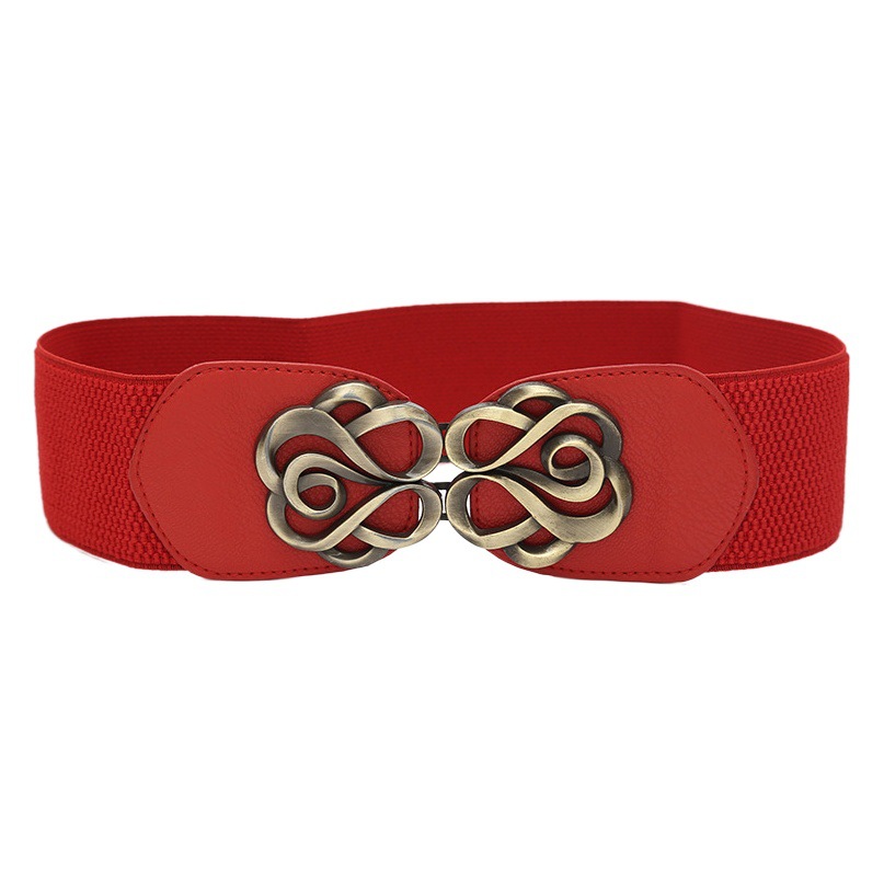 Rose-shaped Buckle Belt Women's Retro Fashionable Waistband Wide Waist Seal Women's Decorative Skirt Coat Black Belt Women