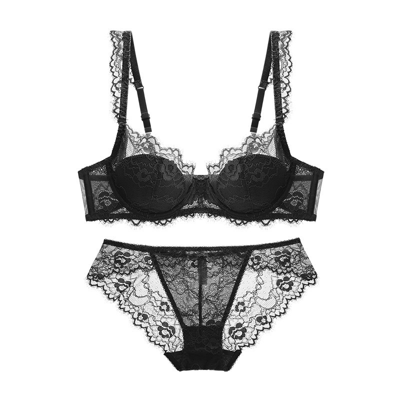 Picture of Cross-border European and American Sexy Bra Lace Pure Thin Big Chest Small Bra Women's Summer Gather-up Bra suit