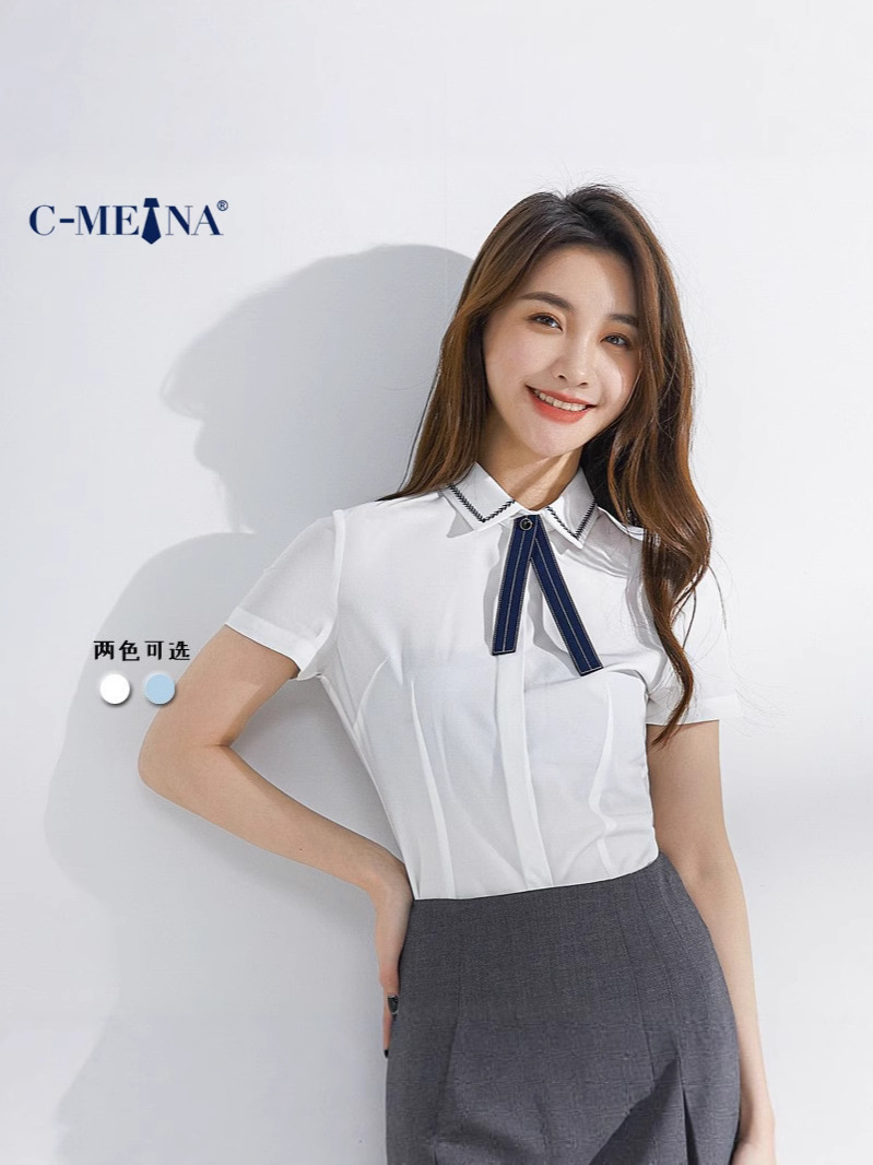 Summer New White Women's Short-Sleeved Chiffon Blouse, Elegant and Slim-Fit for Commuting, Fashionable and Stylish