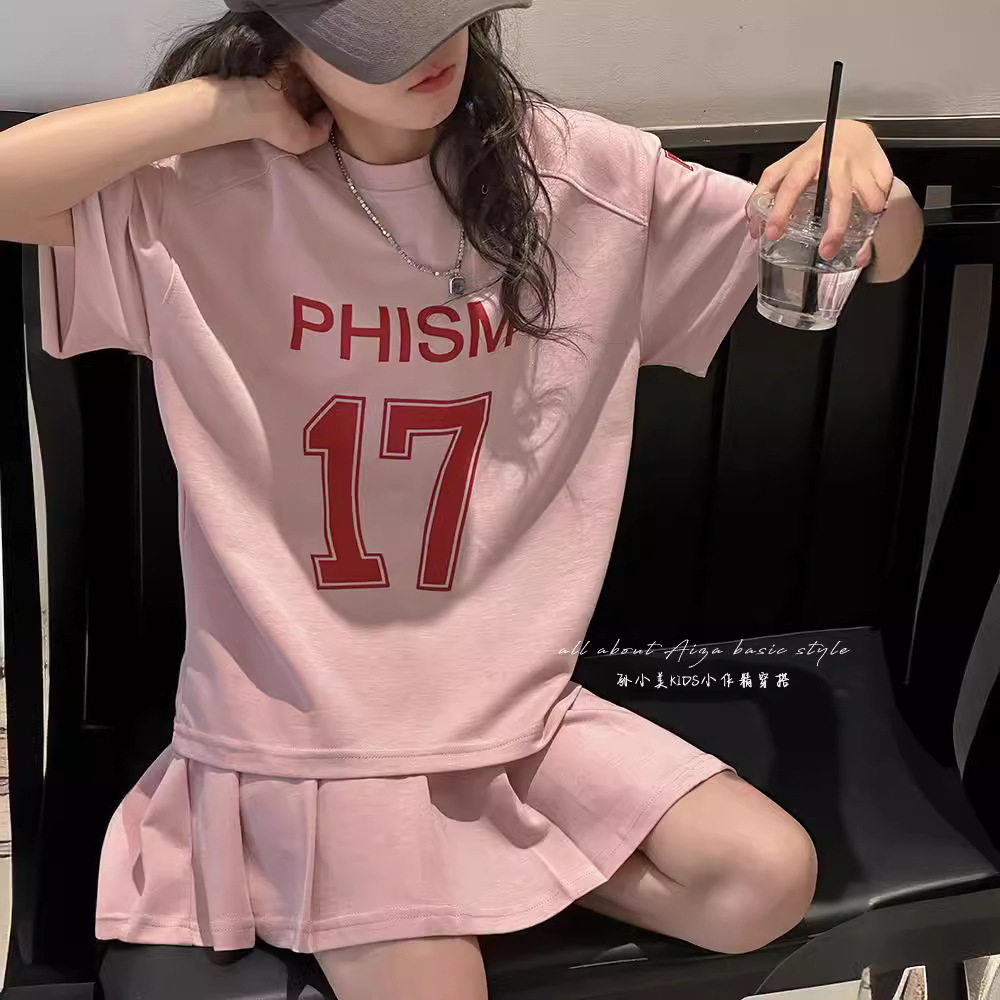 Girls' Summer Wear Sports suit 2024 New Children's Short-sleeved Skirt Two-piece Set Big Children's Fashionable Western Style suit