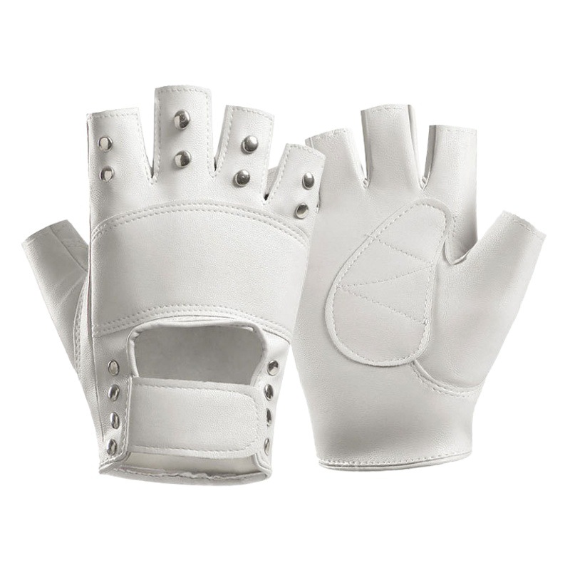 Hip hop half finger rivet PU gloves nightclub pole dance nightclub punk hip hop performance stage star dance men and women