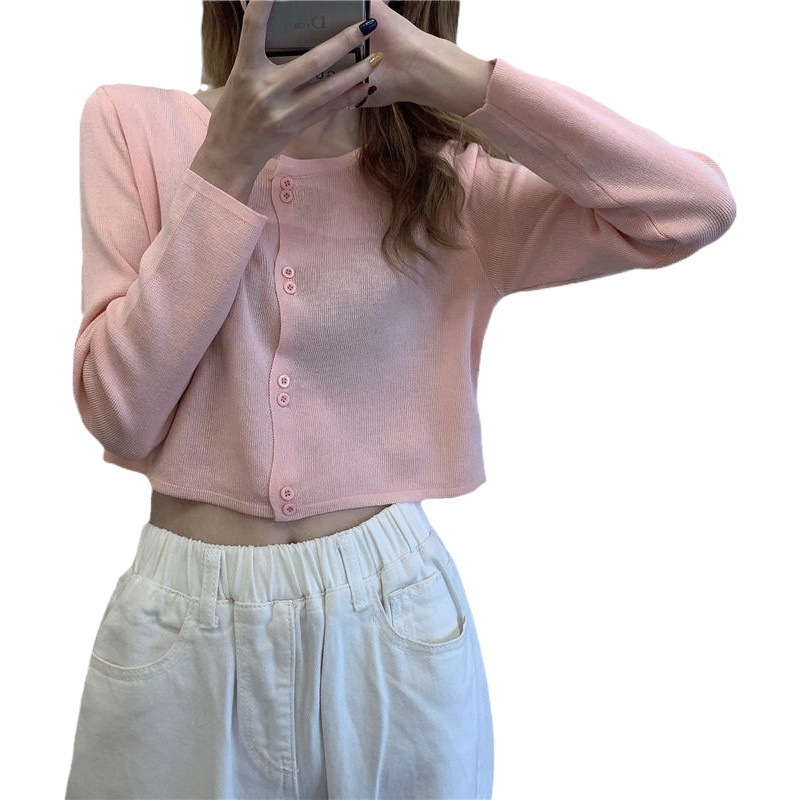 Spring and Summer New Style Gentle Style Thin Knitted Sweater Cardigan Women's Coat Long-Sleeved Short Thin Top Trendy