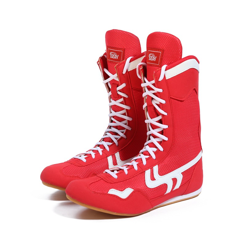 Picture of Boxing Shoes High Boots Fighting Wrestling Shoes Men and Women Fighting Competition Training Shoes Red Blue Cross Border